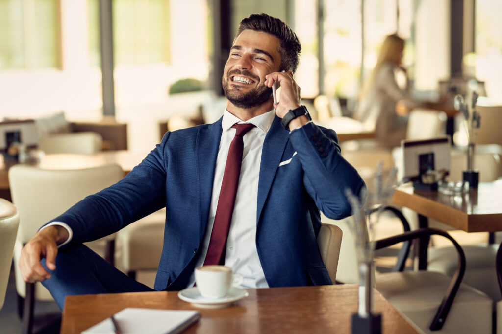 happy business man on phone